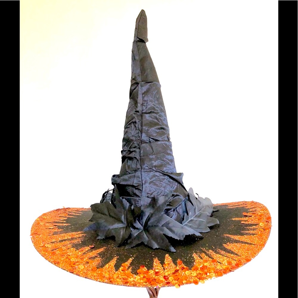 witch hat Black leaf crown glimmering orange tone brim top/under 18" high 1 of